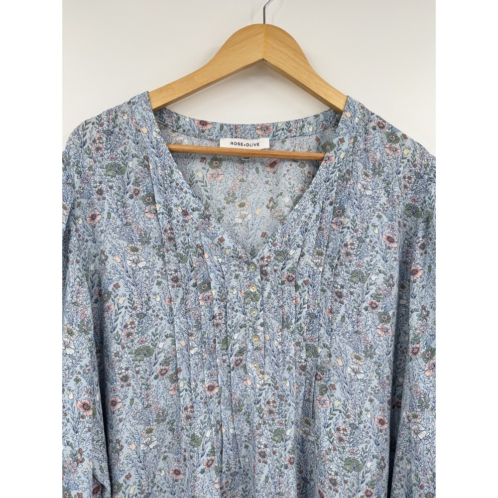 Rose + Olive Blouse Plus Size 2X  Blue Floral Peasant Boho Cottagecore Top - Picture 3 of 9